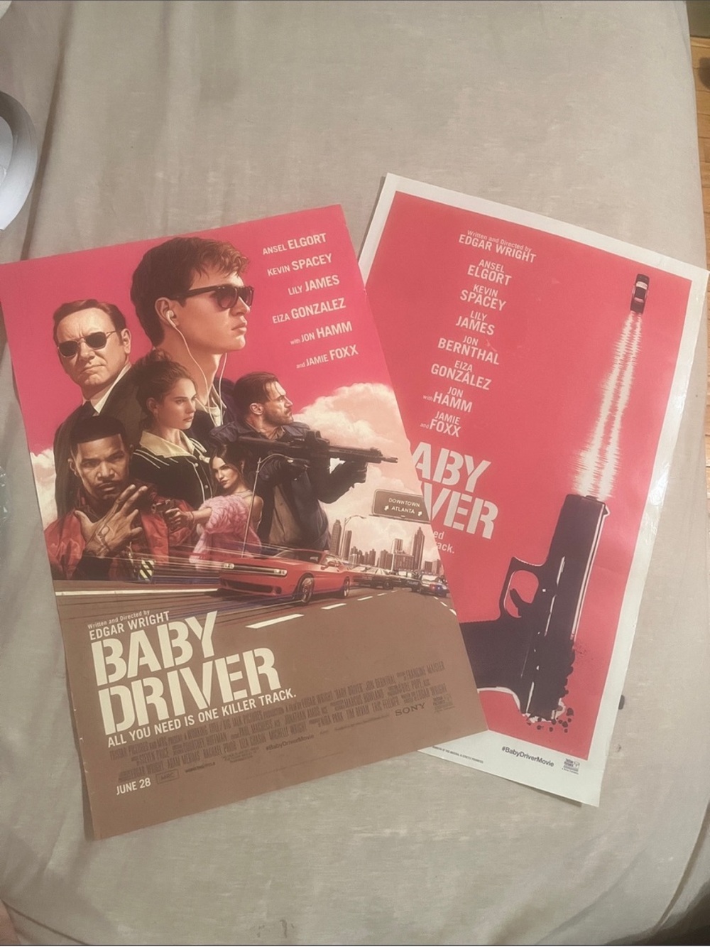 Baby Driver Movie Poster 11x17 BOTH Orig Spacey Foxx Wright 2017